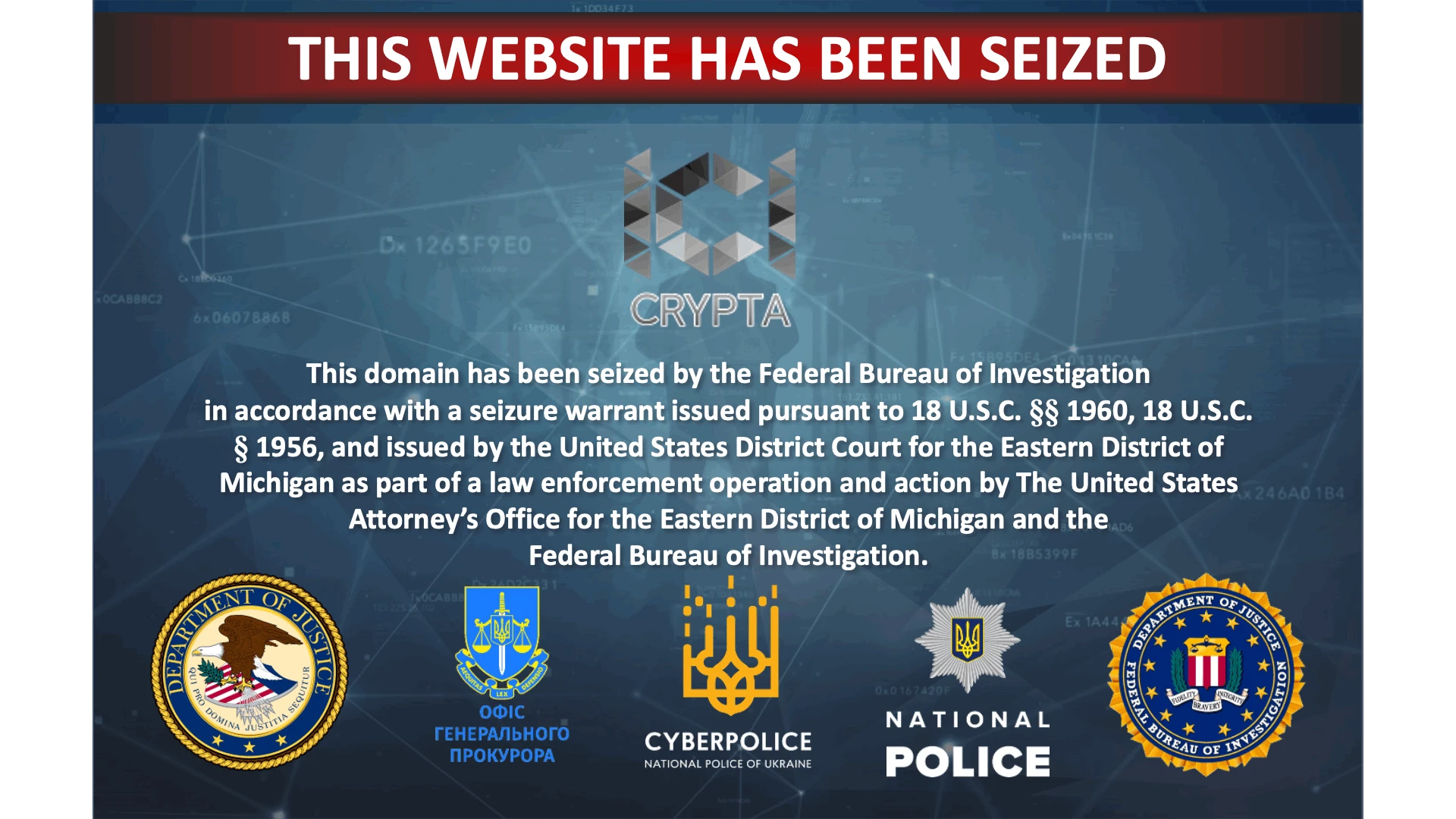 101 Crypta website seizure banner