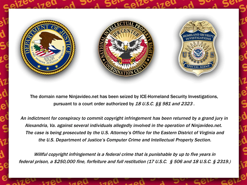 Ninjavideo.net website seizure banner