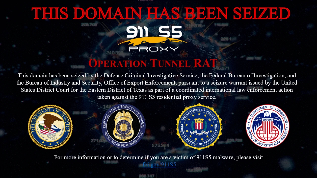 911 S5 website seizure banner