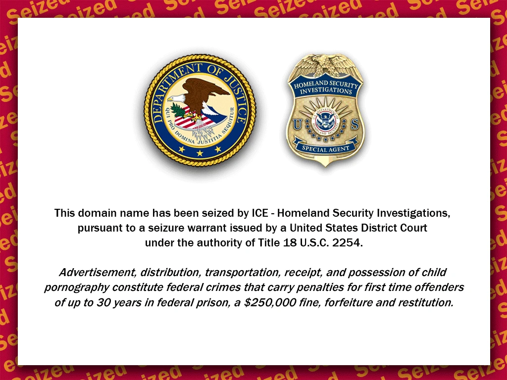 Operation Protect Our Children website seizure banner