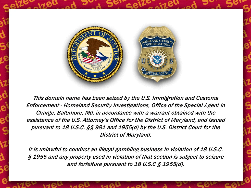 Bodog.com website seizure banner