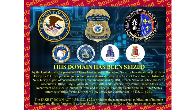 Celebrity Fake website seizure banner