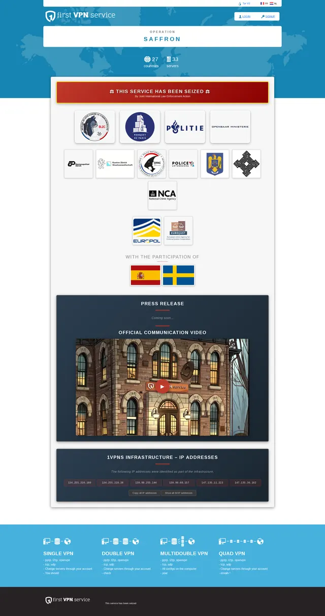 Operation Saffron website seizure banner