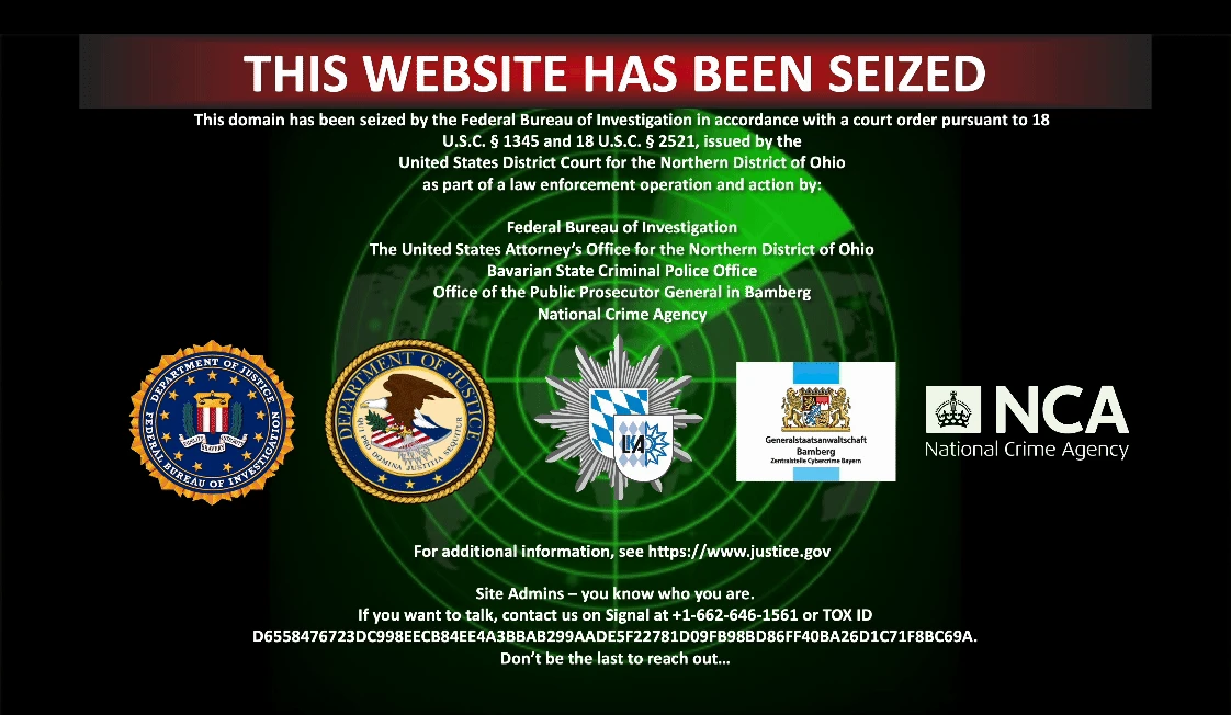 Radar (Dispossessor) website seizure banner