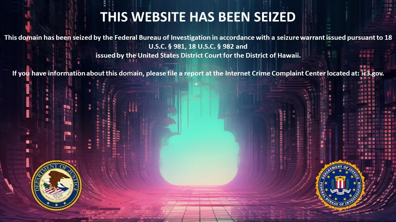 Cryptocurrency scam website seizure banner