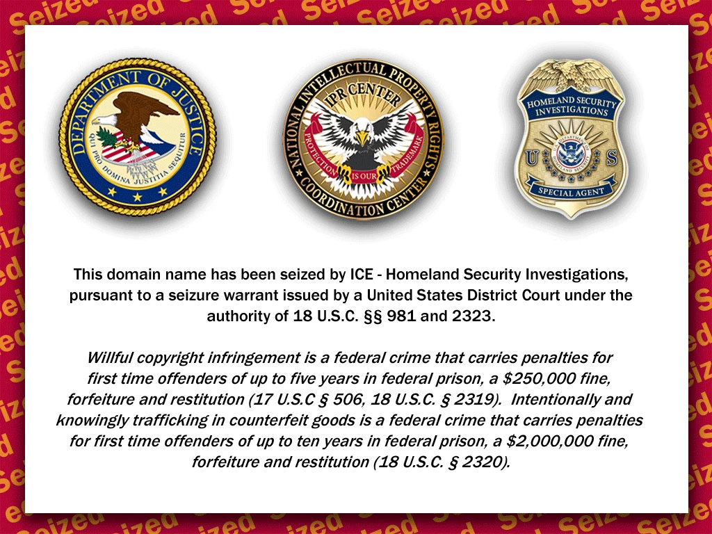 Operation Broken Hearted + Cyber Monday Crackdown 2 website seizure banner