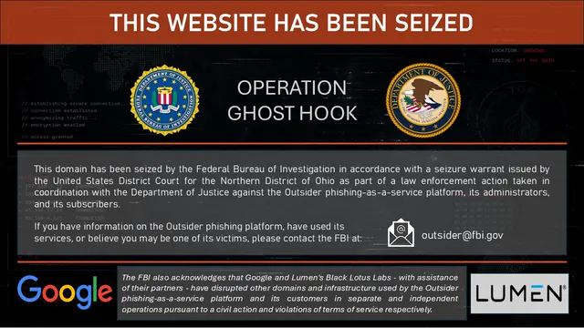 Outsider website seizure banner