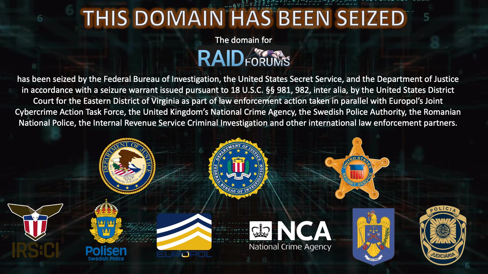 RaidForums website seizure banner