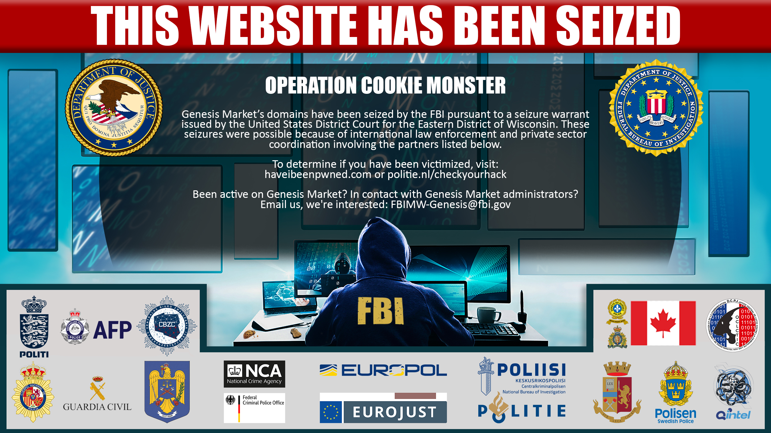 Genesis Market website seizure banner