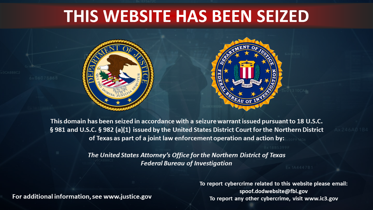 Fake DoD website seizure banner