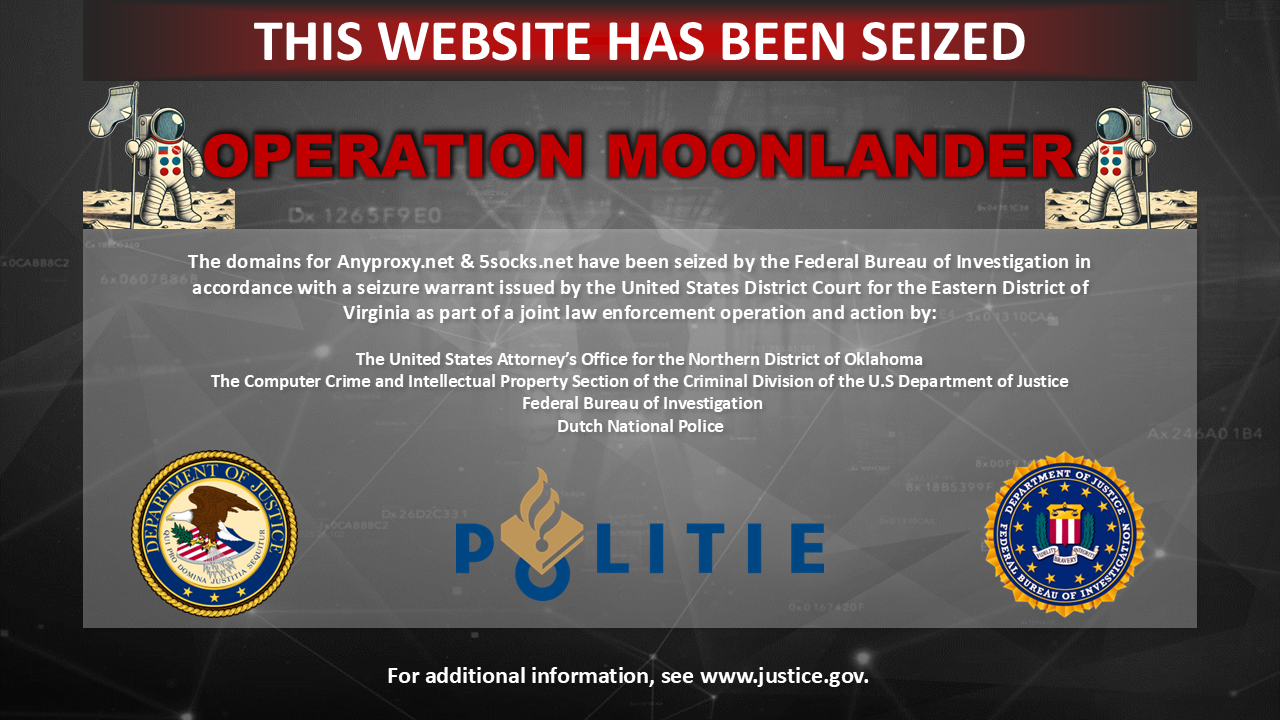 Operation Moonlander website seizure banner