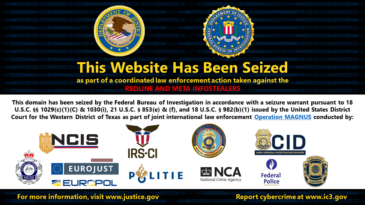 RedLine and Meta website seizure banner