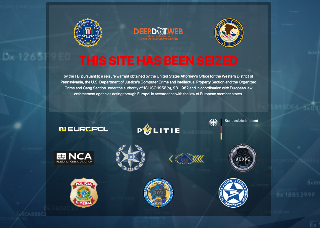 DeepDotWeb website seizure banner