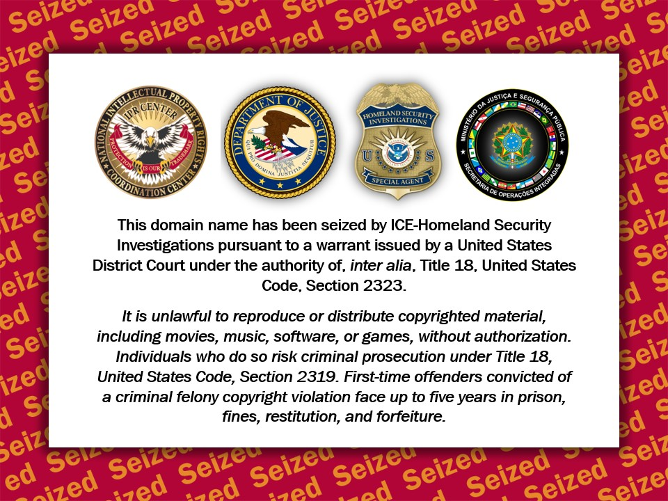 Copyrighted music website seizure banner