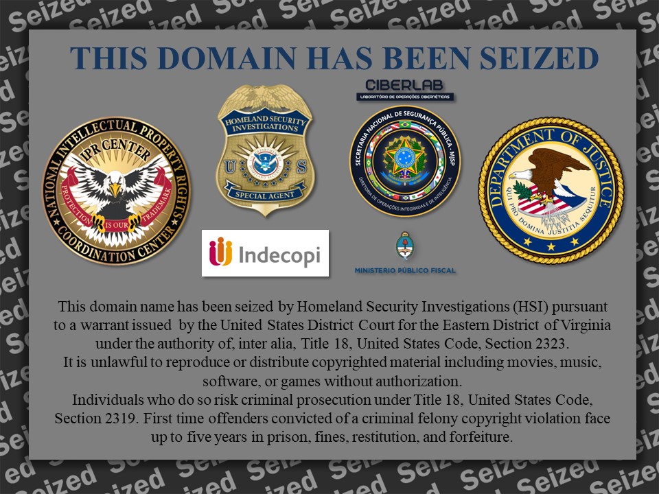 Mega Filmes HD website seizure banner