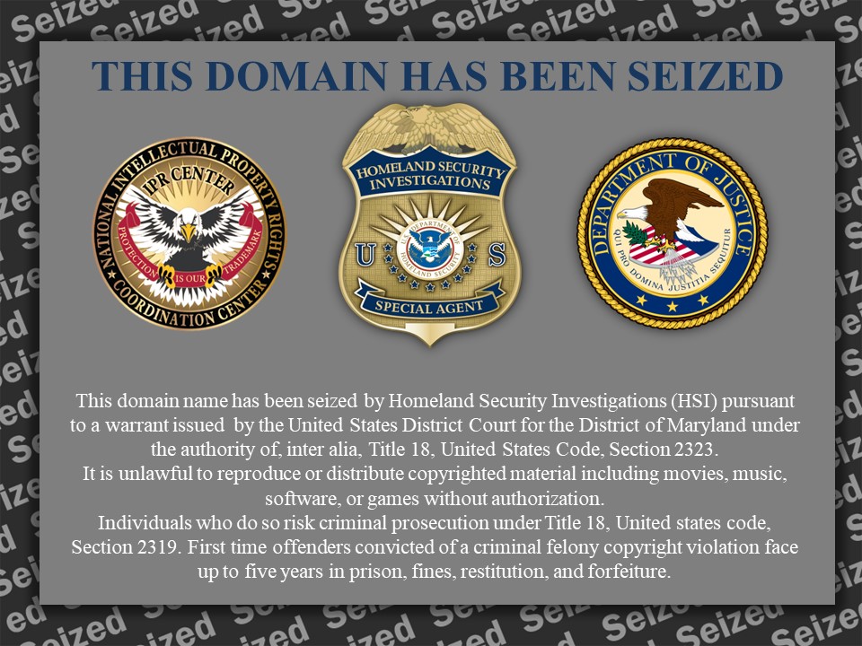Pirate Sports Streaming website seizure banner