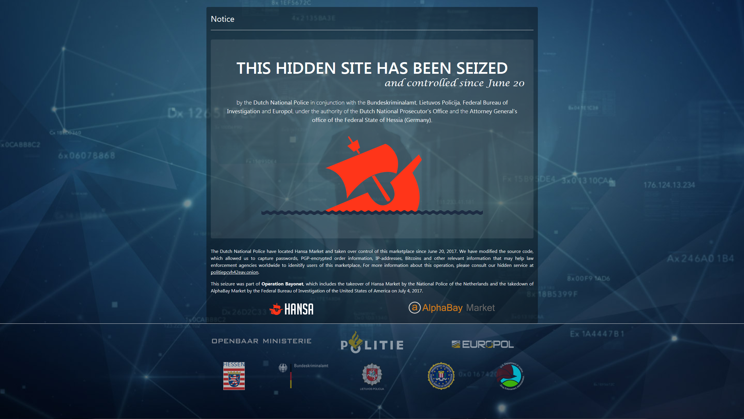 Hansa website seizure banner