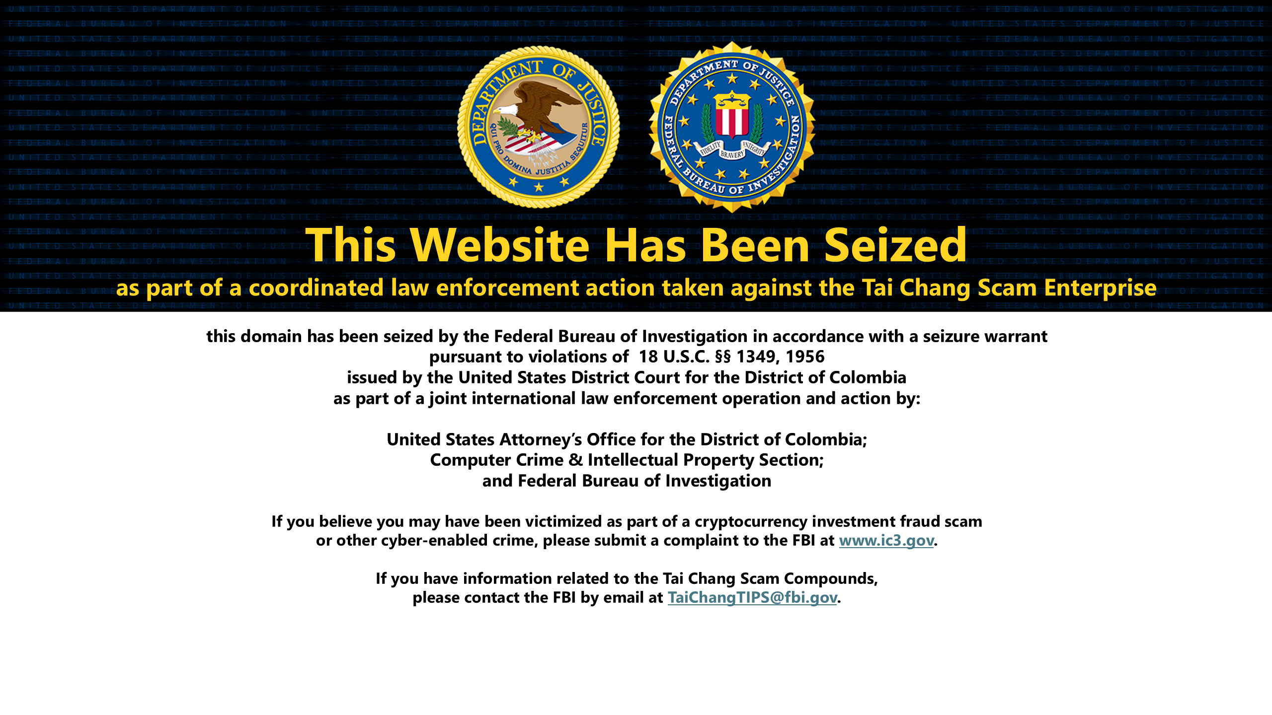 Cryptocurrency scam 9 website seizure banner