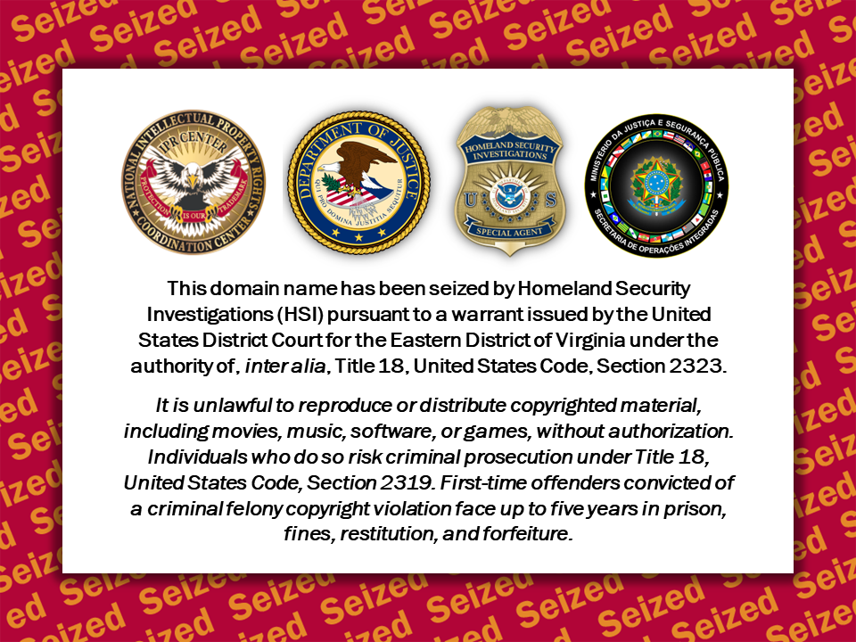 Copyrighted music 2 website seizure banner