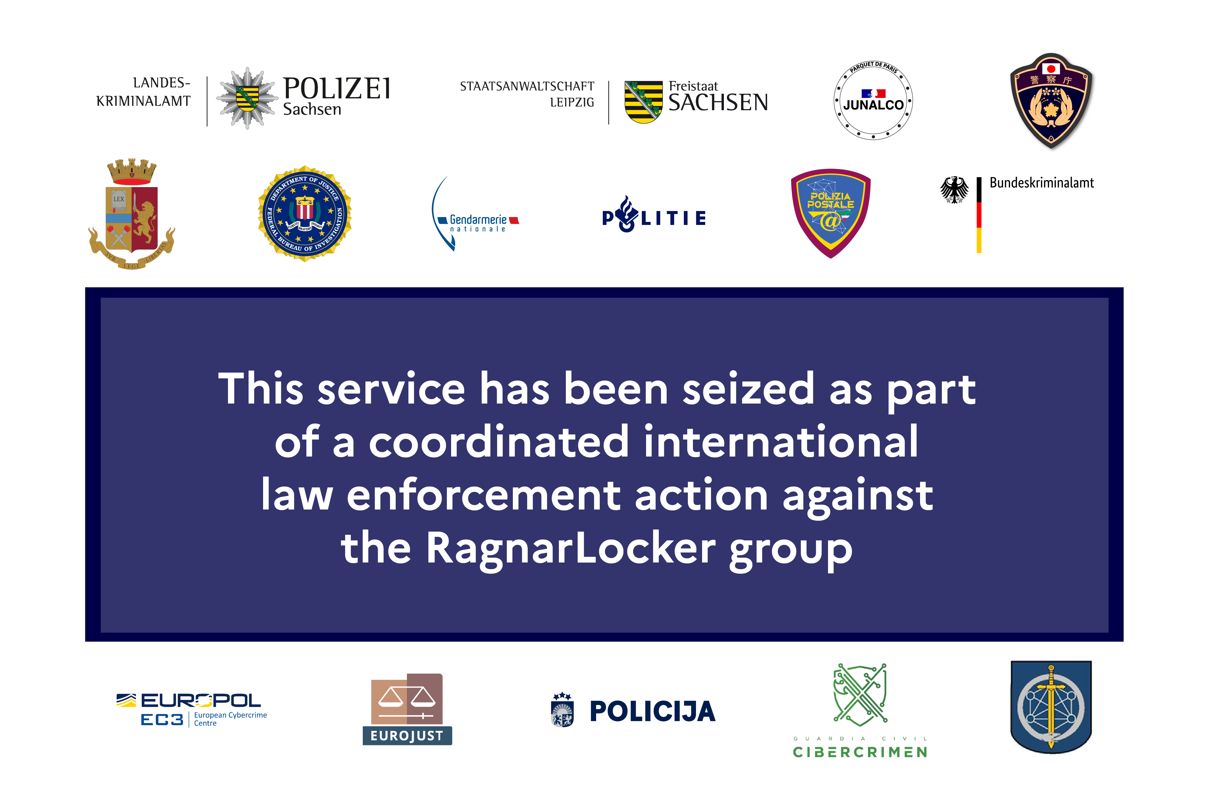 Ragnar Locker website seizure banner
