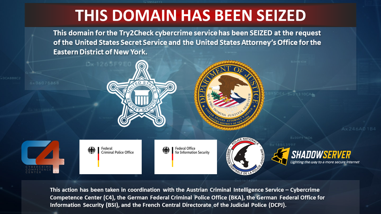 Try2Check website seizure banner