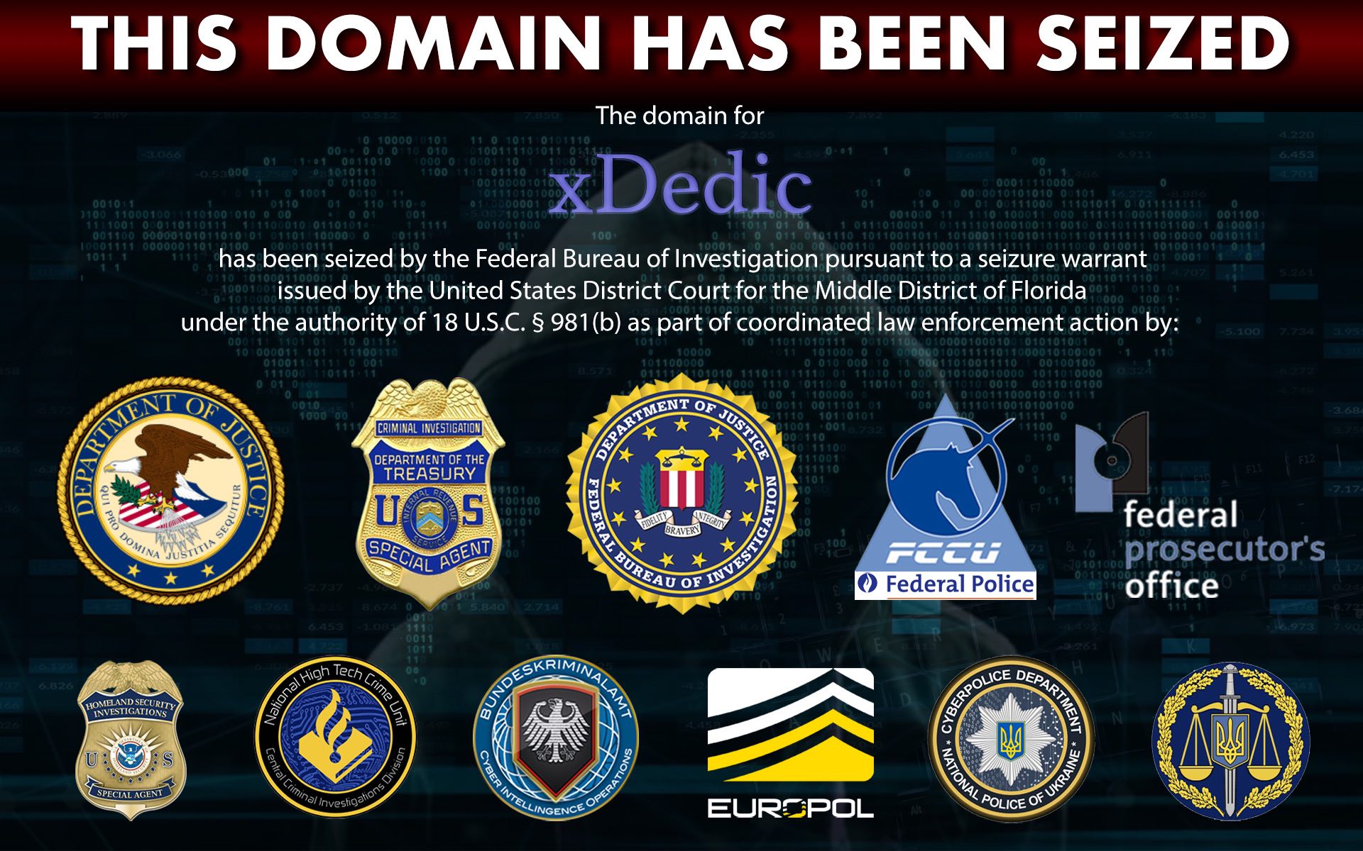 xDedic website seizure banner