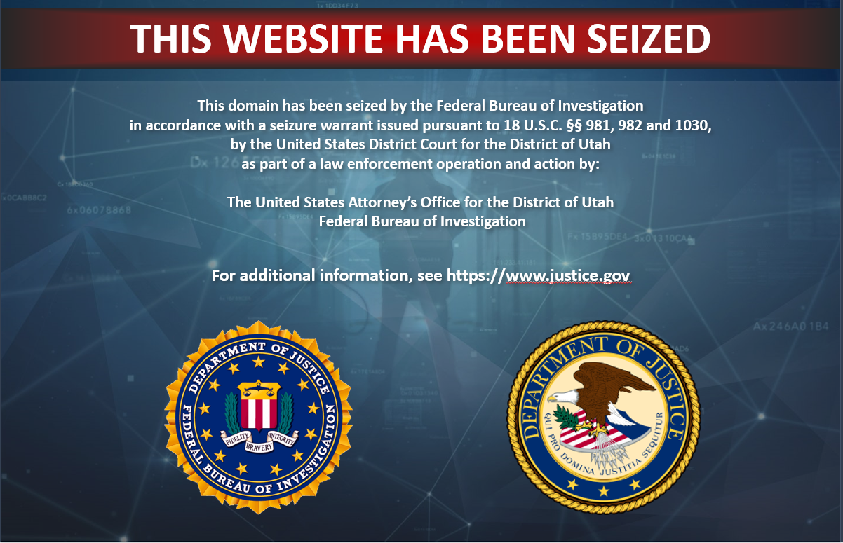 Scammerblaster website seizure banner