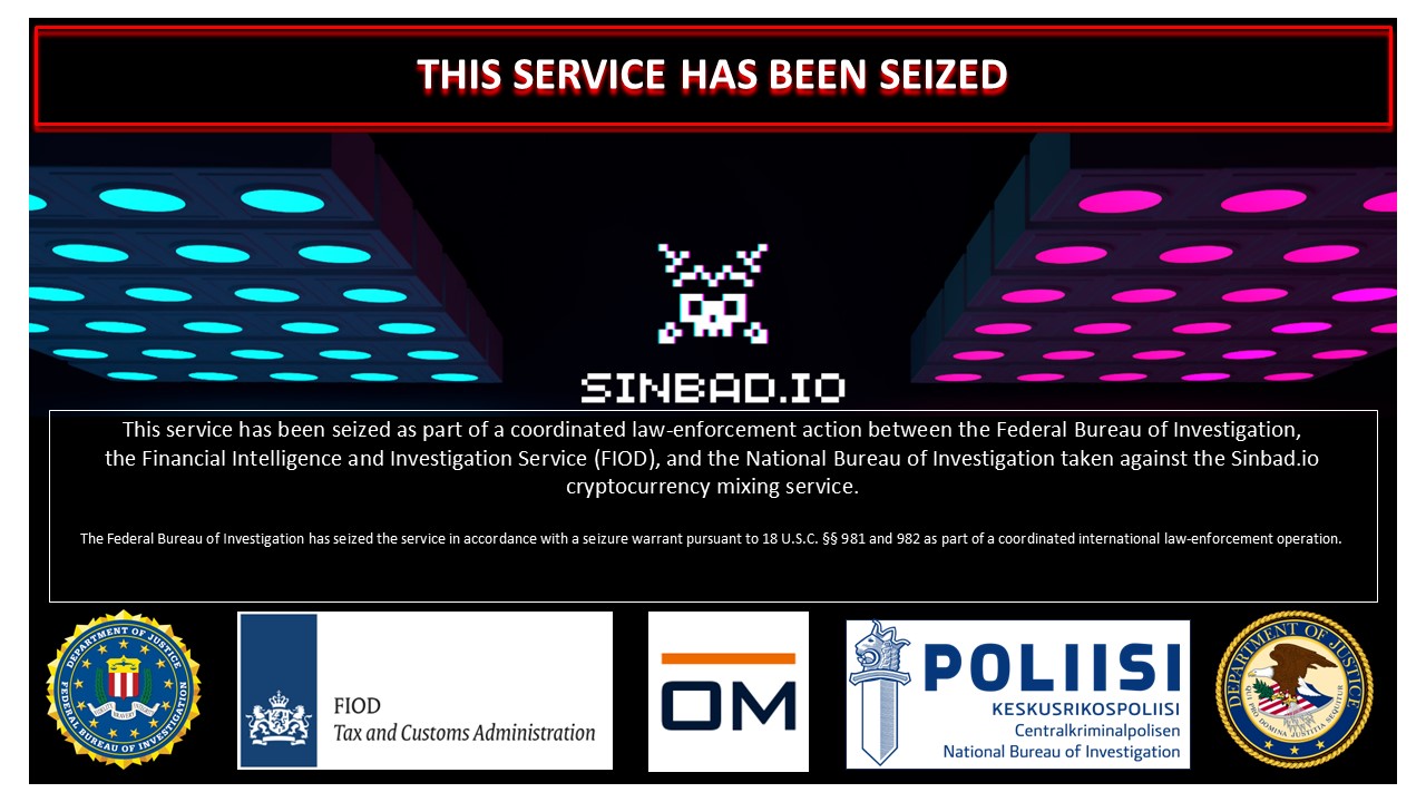 Sinbad.io website seizure banner