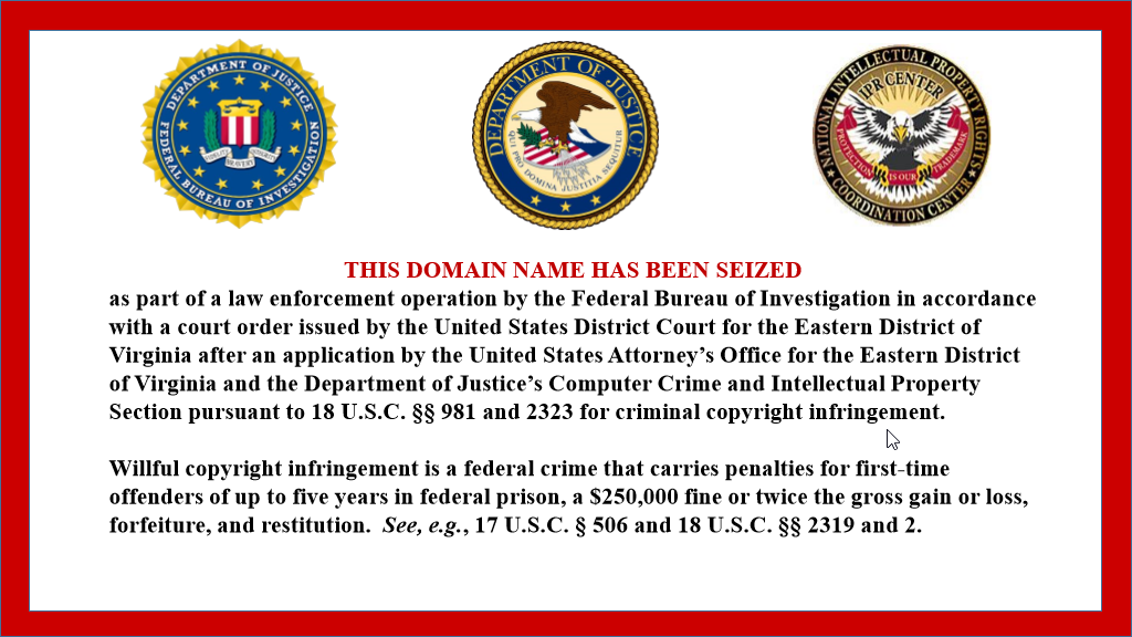 Istreamitall.com website seizure banner