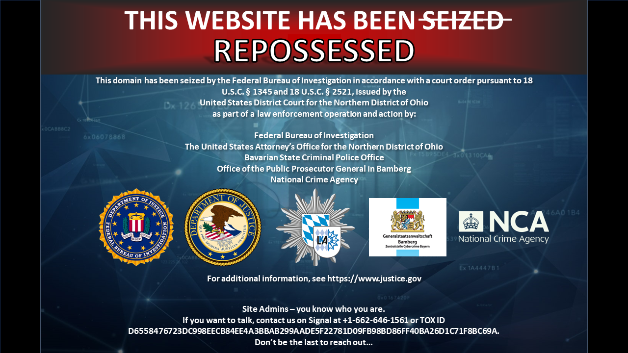 Dispossessor website seizure banner