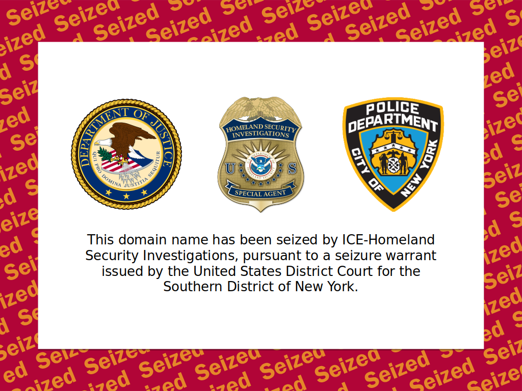NYC Escorts 2 website seizure banner