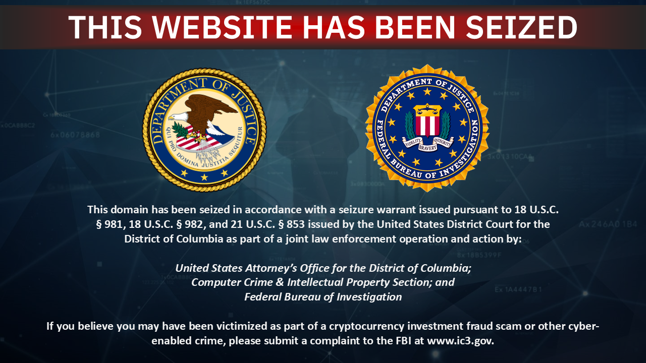 Cryptocurrency scam 7 website seizure banner