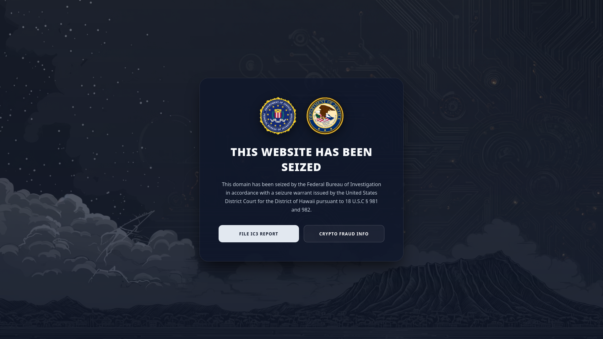 Cryptocurrency scam 8 website seizure banner