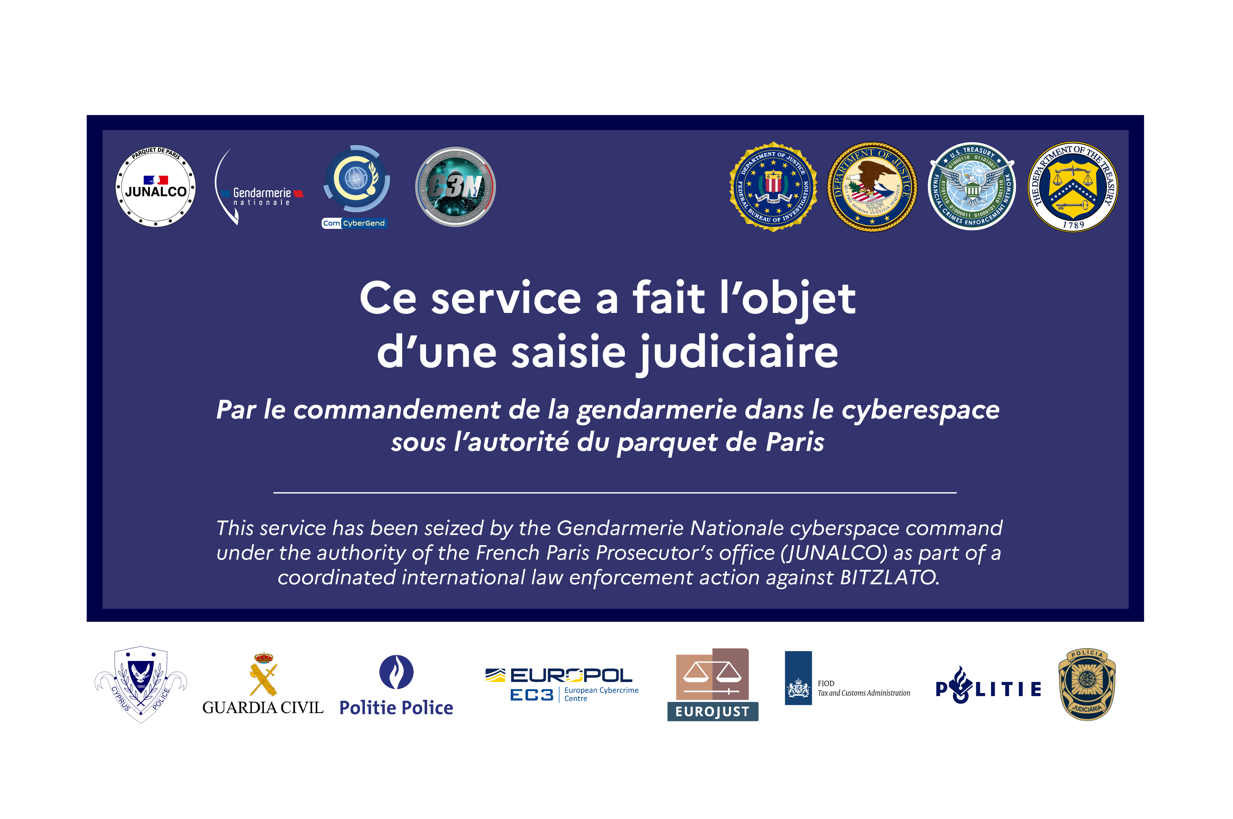 Bitzlato website seizure banner