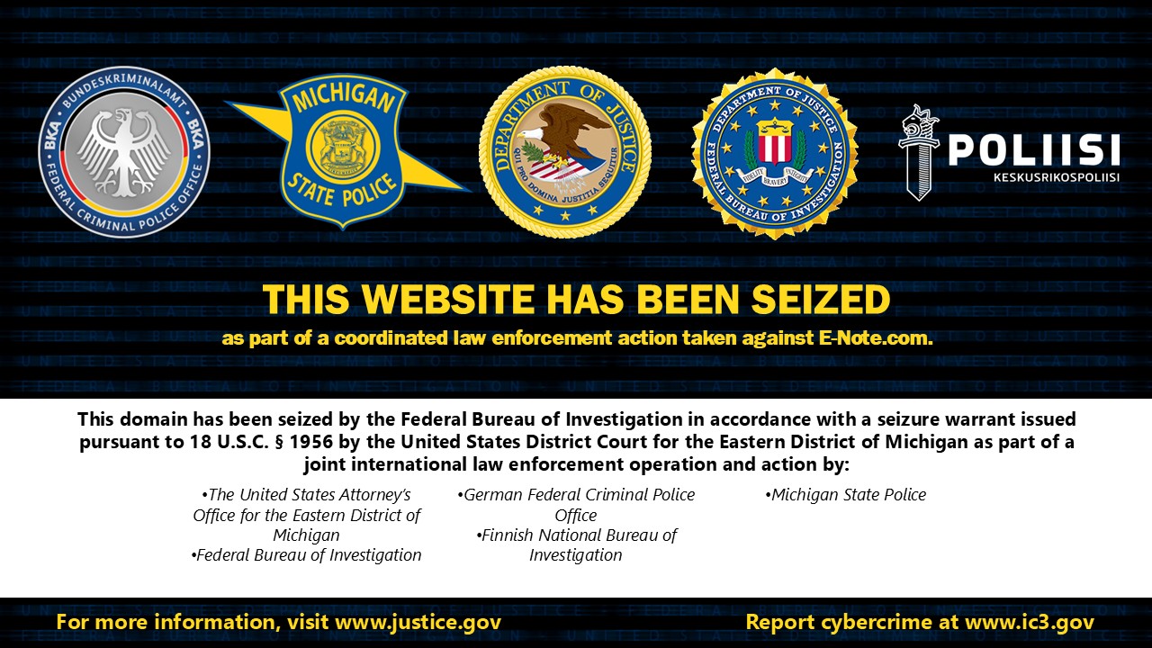 E-Note.com website seizure banner