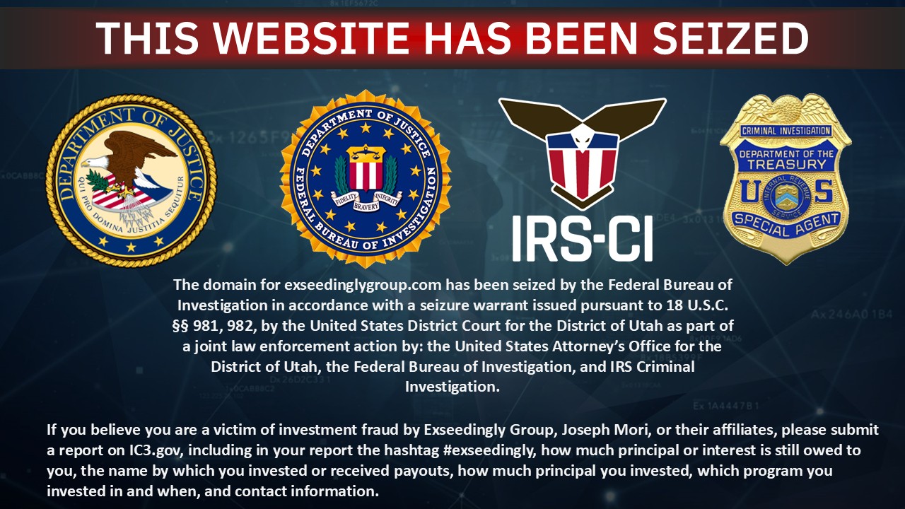 Exseedinglygroup.com website seizure banner