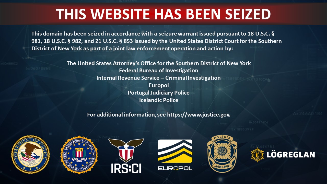 Samourai Wallet website seizure banner