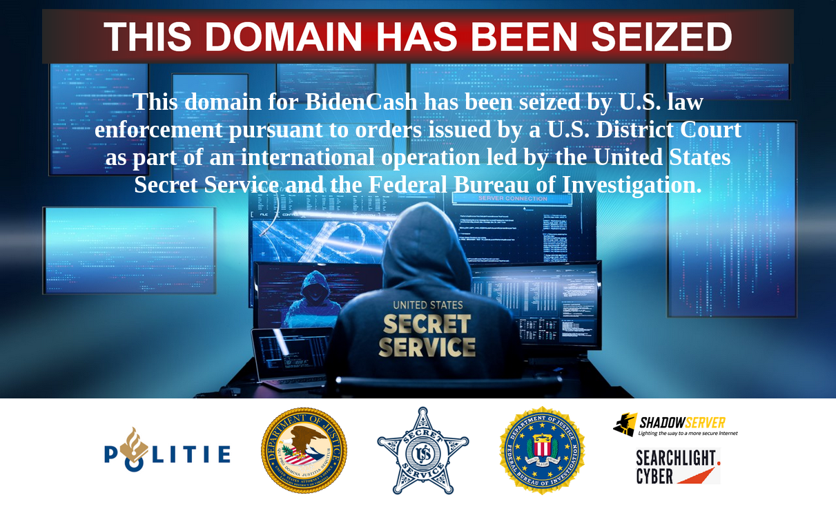 BidenCash website seizure banner
