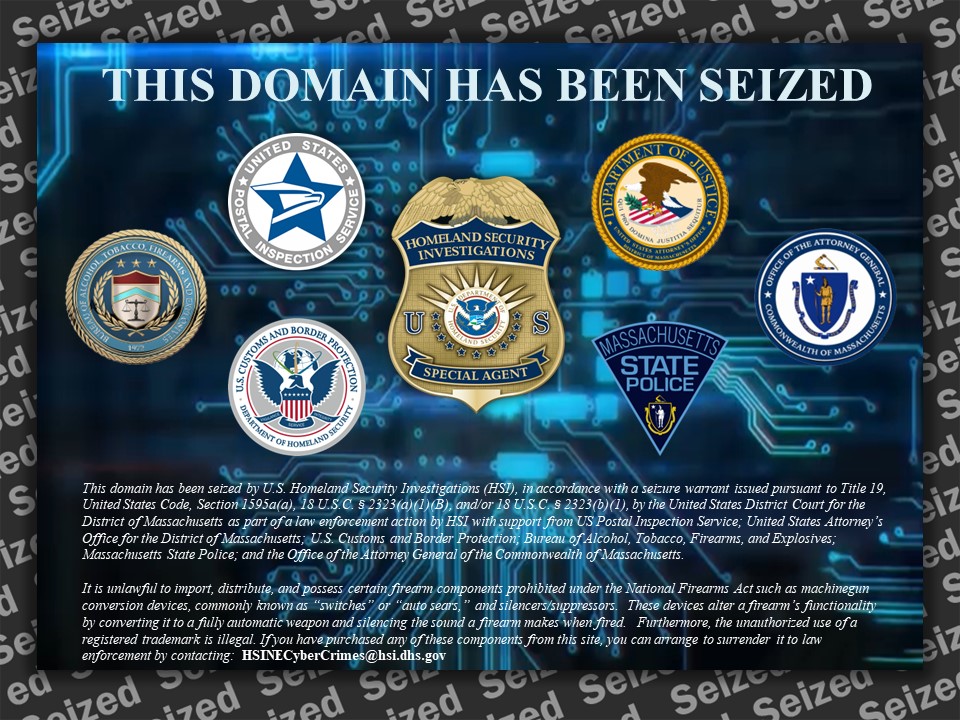 Illegal glock markets website seizure banner