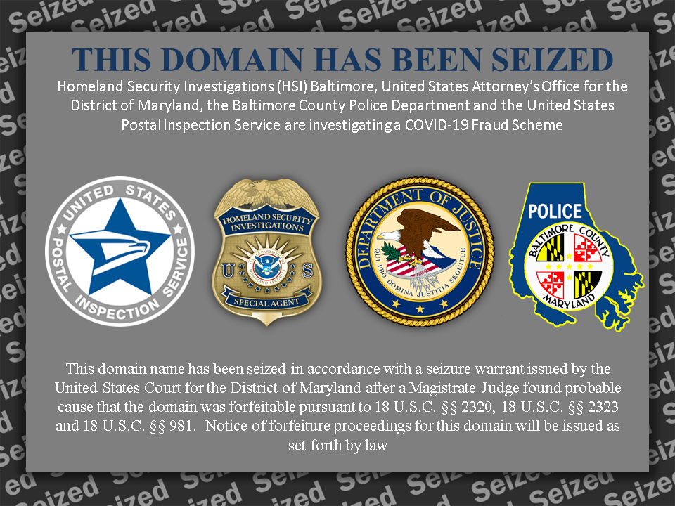 COVID-19 Fraud Scheme 7 website seizure banner