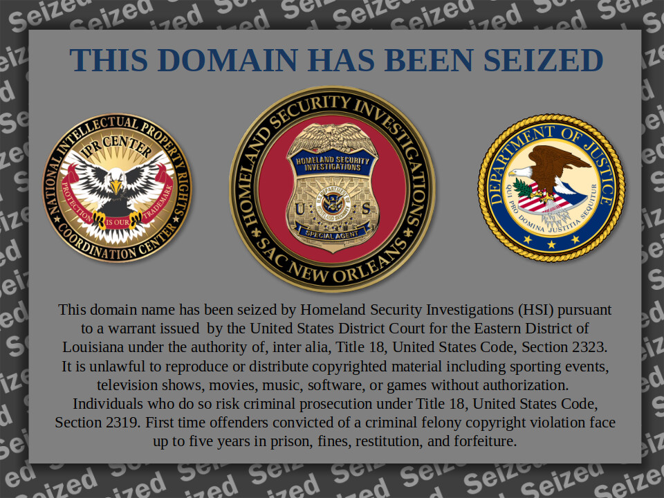 Pirate Sports Streaming 2 website seizure banner