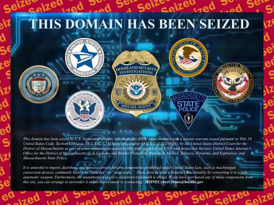 Illegal glock switches website seizure banner