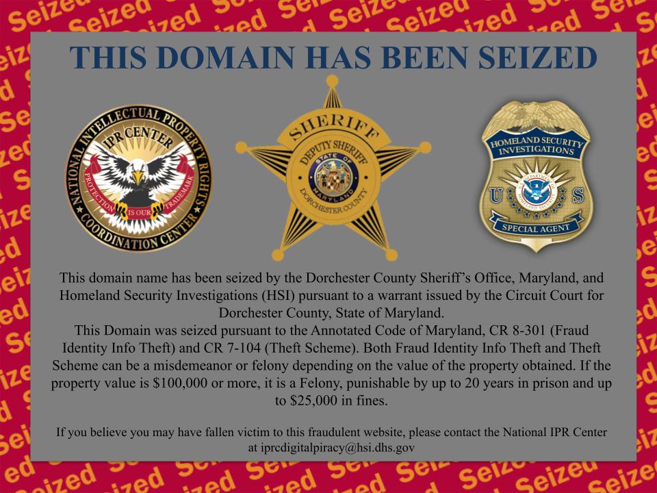 Delmarvatractor.com website seizure banner