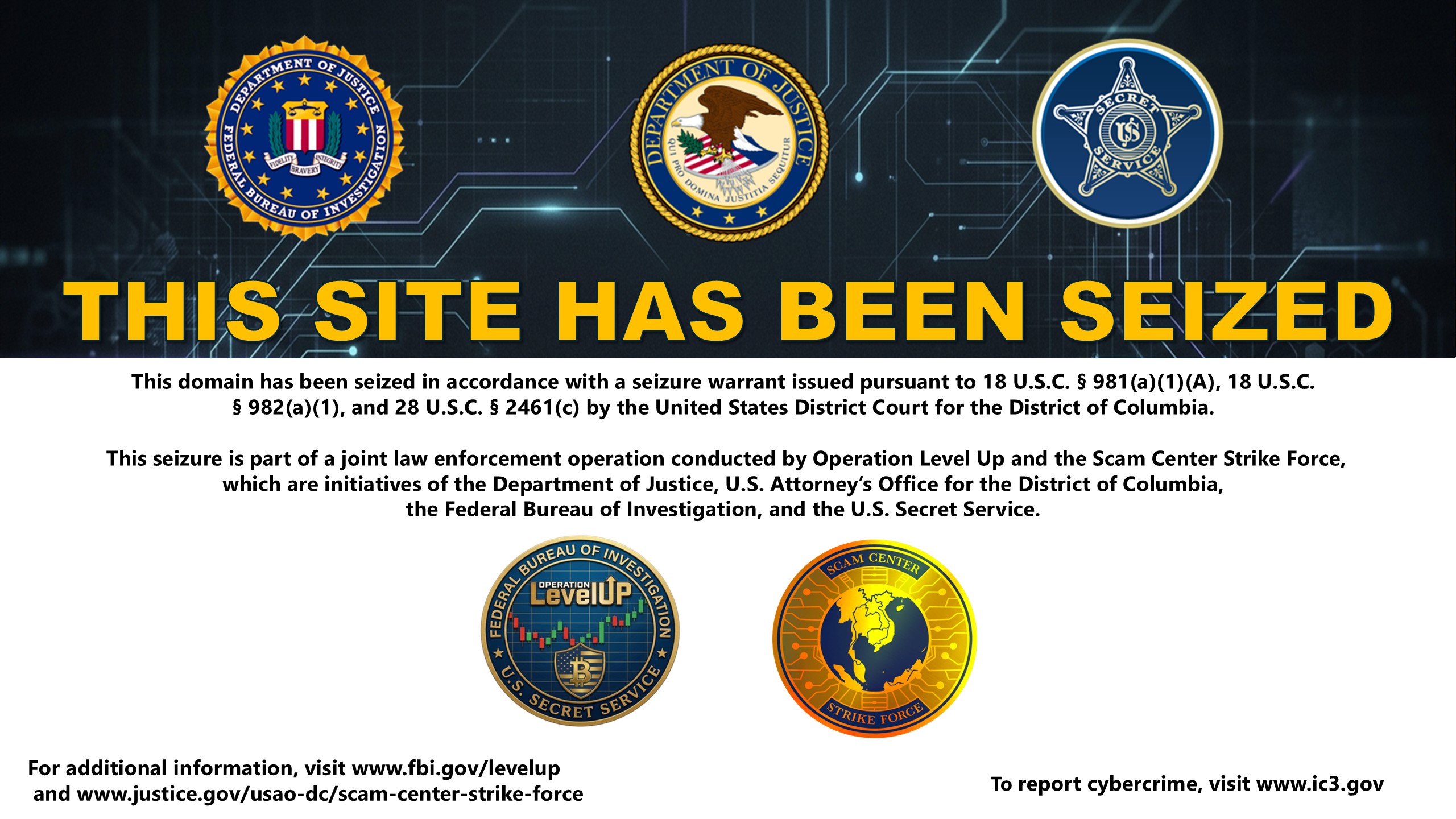 Cryptocurrency scam 10 website seizure banner