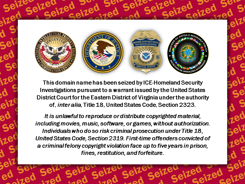 Operation 404 website seizure banner