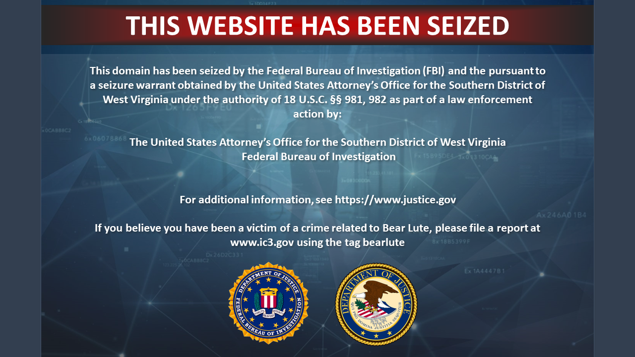 Bear Lute website seizure banner