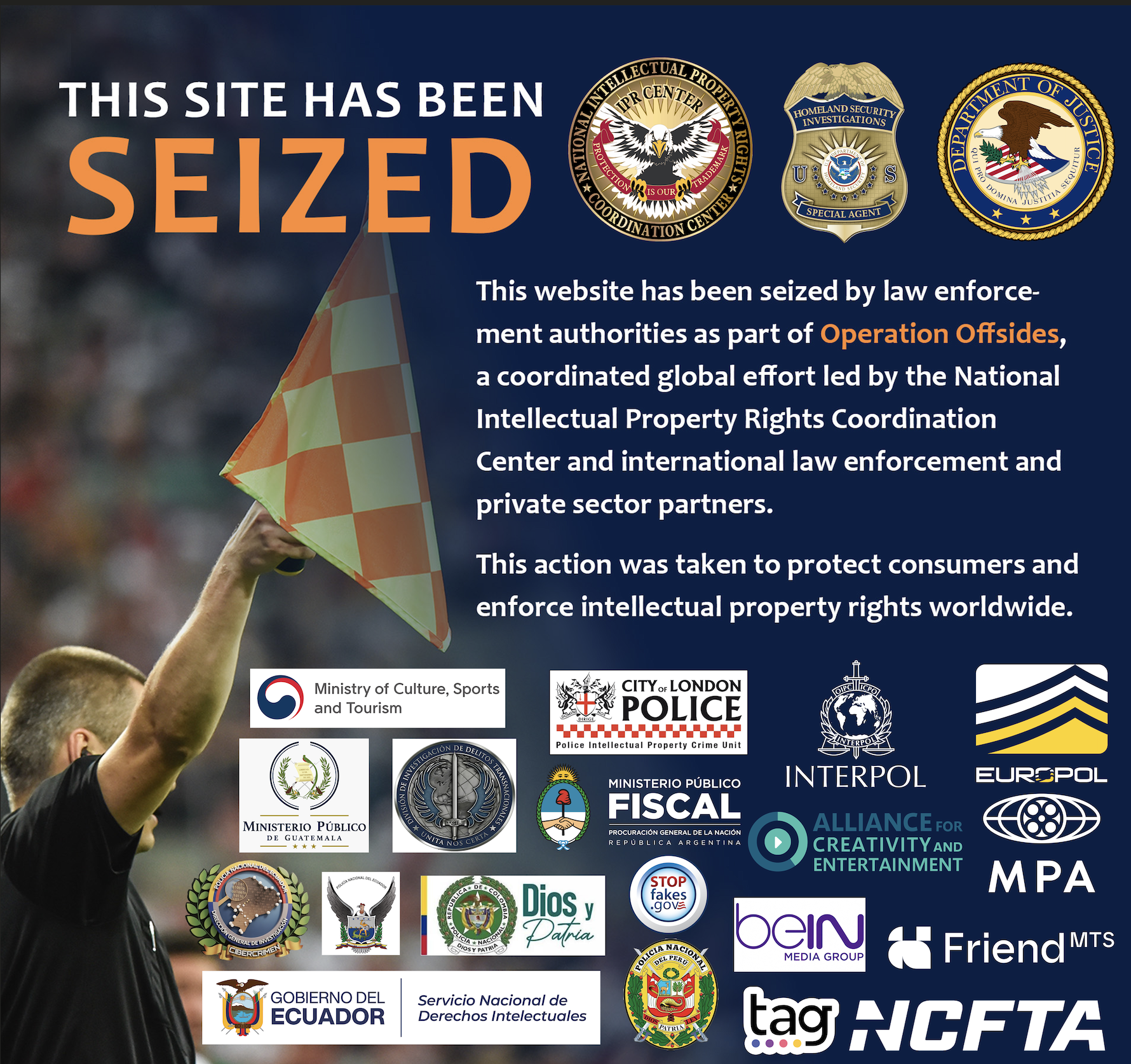 Operation Offsiders 2 website seizure banner