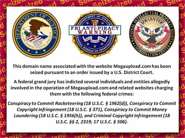 Megaupload website seizure banner