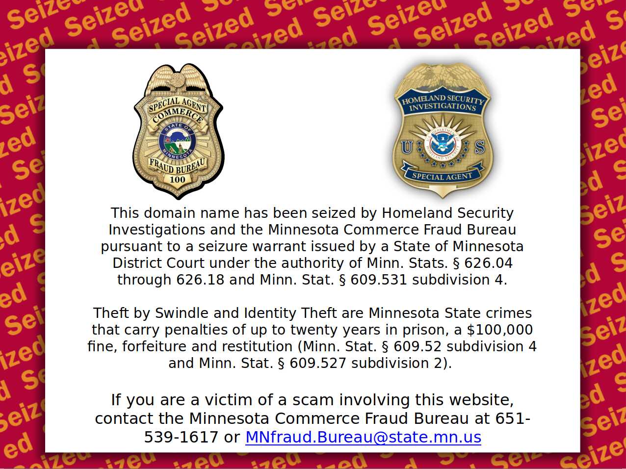 Isak's Auto Sales website seizure banner