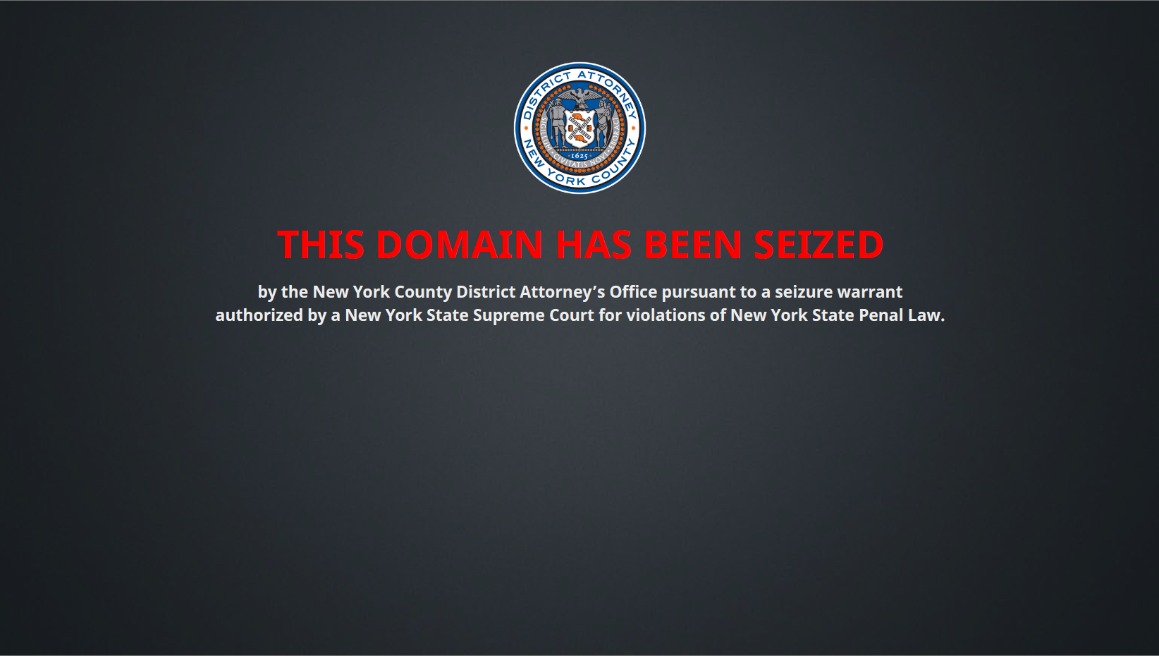 Credit Card Shops website seizure banner